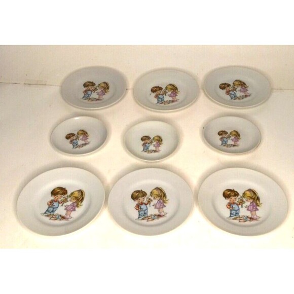Grantcrest 1950s Vintage Two Friends Child's Tea Set 6 Plates 3 Saucers - Picture 1 of 6